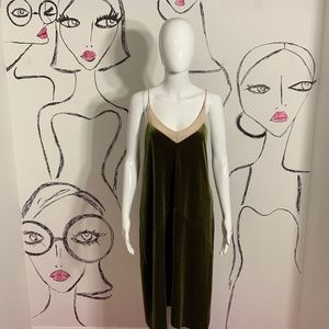 Zara Trafaluc Green Velvet Slip Dress
